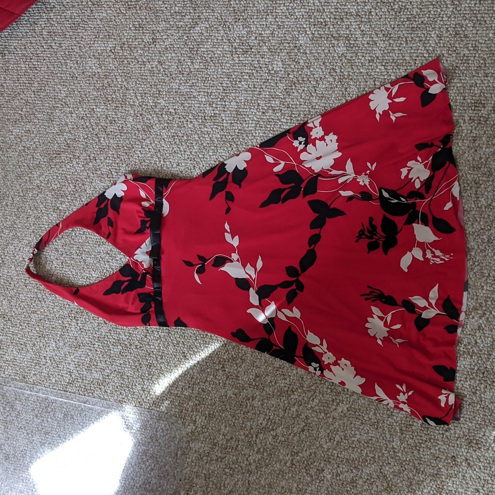 Beta Studio Red Flower Print Halter Dress